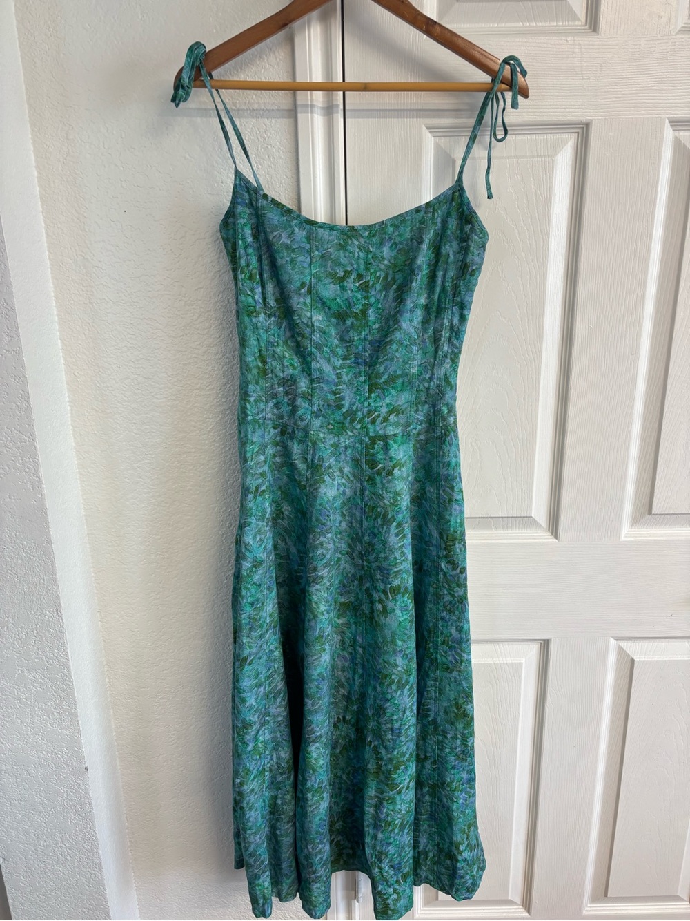 Romualda Blue Floral Linen Blend Toe Strap Midi Dress Size XS